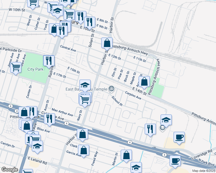 map of restaurants, bars, coffee shops, grocery stores, and more near 540 Carpino Avenue in Pittsburg
