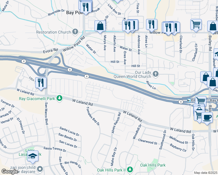 map of restaurants, bars, coffee shops, grocery stores, and more near 28 Springbrook Lane in Pittsburg
