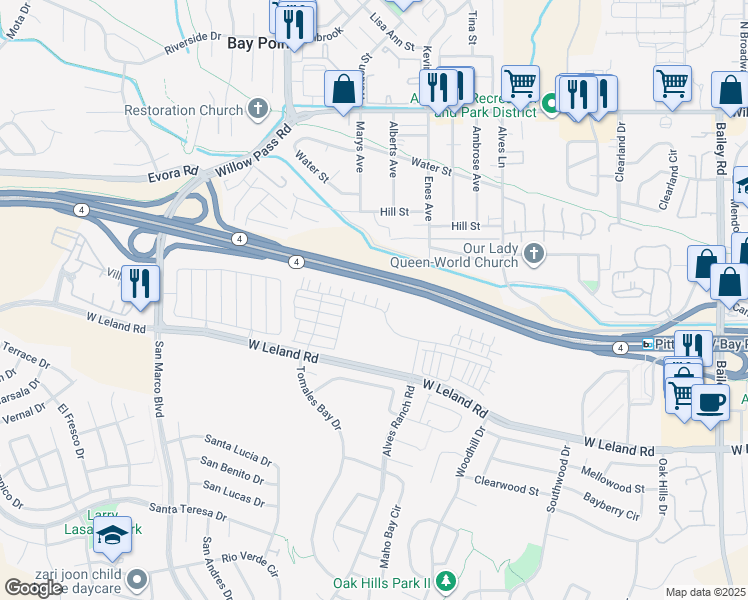 map of restaurants, bars, coffee shops, grocery stores, and more near 28 Springbrook Lane in Pittsburg