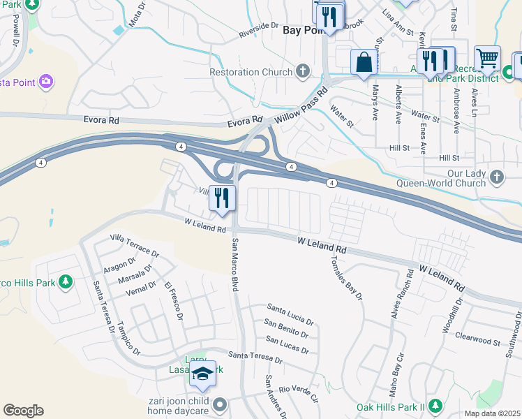 map of restaurants, bars, coffee shops, grocery stores, and more near 2624 Clarita Drive in Pittsburg