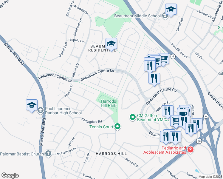 map of restaurants, bars, coffee shops, grocery stores, and more near 3165 Hemingway Lane in Lexington
