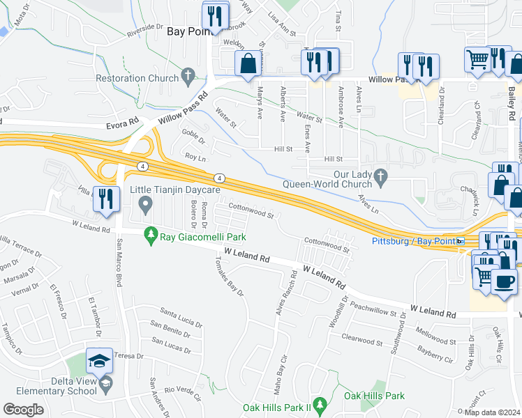 map of restaurants, bars, coffee shops, grocery stores, and more near 34 Fern Lane in Pittsburg