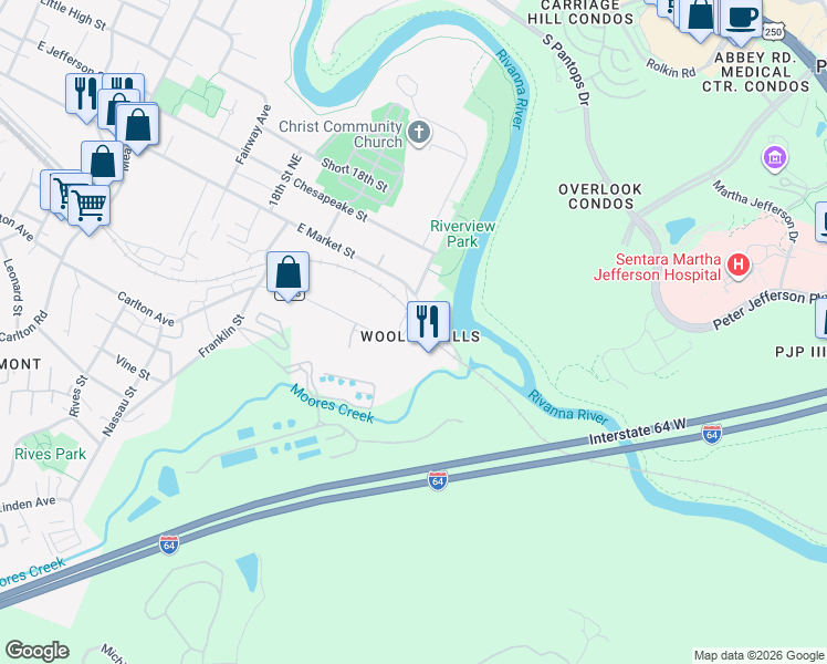 map of restaurants, bars, coffee shops, grocery stores, and more near 2008 Pireus Row in Charlottesville