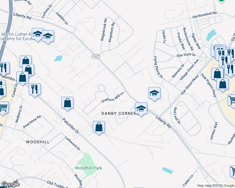 map of restaurants, bars, coffee shops, grocery stores, and more near 781 Graftons Mill Lane in Lexington