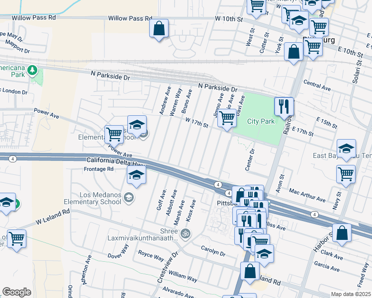 map of restaurants, bars, coffee shops, grocery stores, and more near 315 Mildred Avenue in Pittsburg