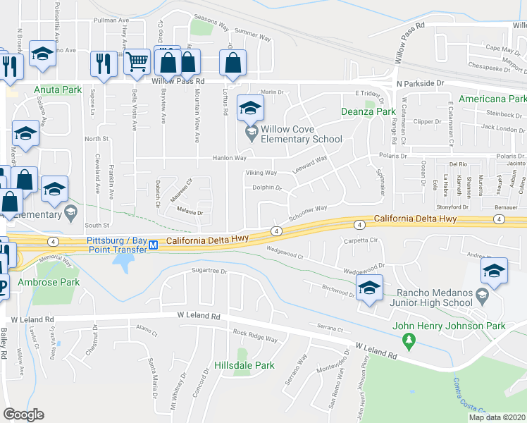 map of restaurants, bars, coffee shops, grocery stores, and more near 73 Galleon Way in Pittsburg