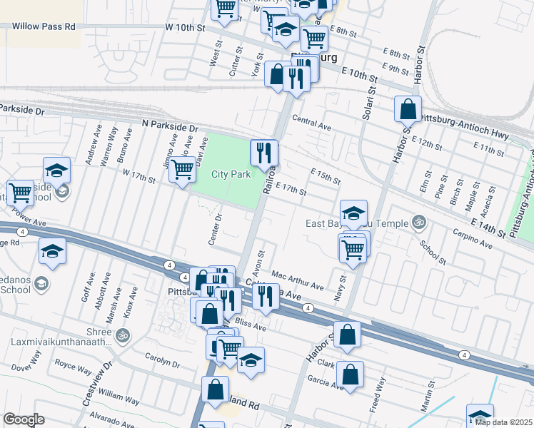 map of restaurants, bars, coffee shops, grocery stores, and more near 116 Oak Place in Pittsburg