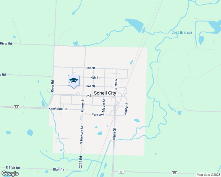 map of restaurants, bars, coffee shops, grocery stores, and more near 145 3rd Street in Schell City