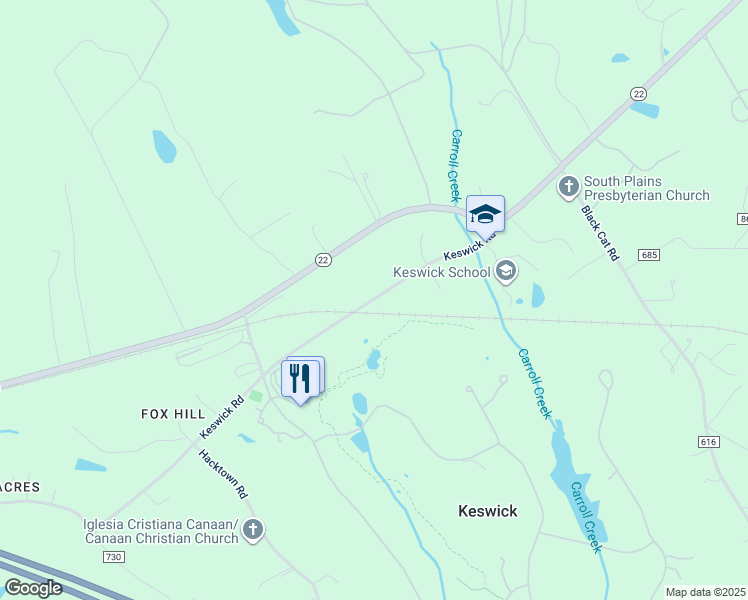 map of restaurants, bars, coffee shops, grocery stores, and more near Keswick Road in Keswick
