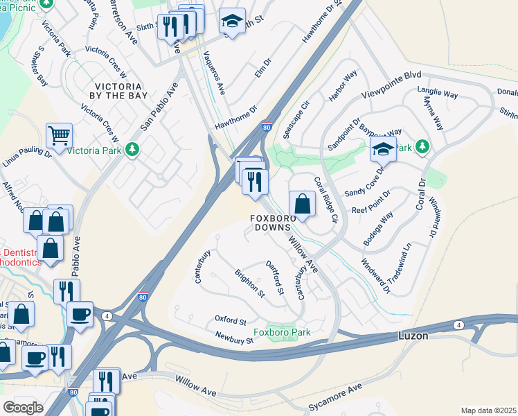 map of restaurants, bars, coffee shops, grocery stores, and more near 1006 Chelsea in Hercules