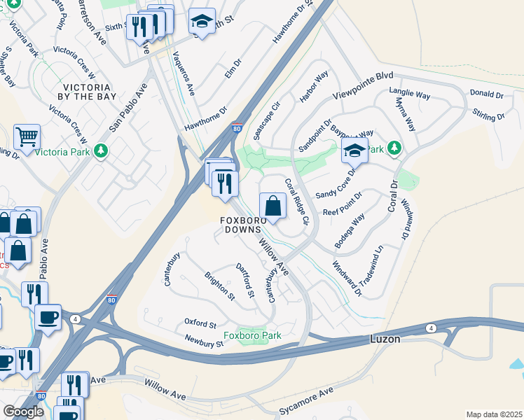 map of restaurants, bars, coffee shops, grocery stores, and more near 950 Coral Ridge Circle in Rodeo