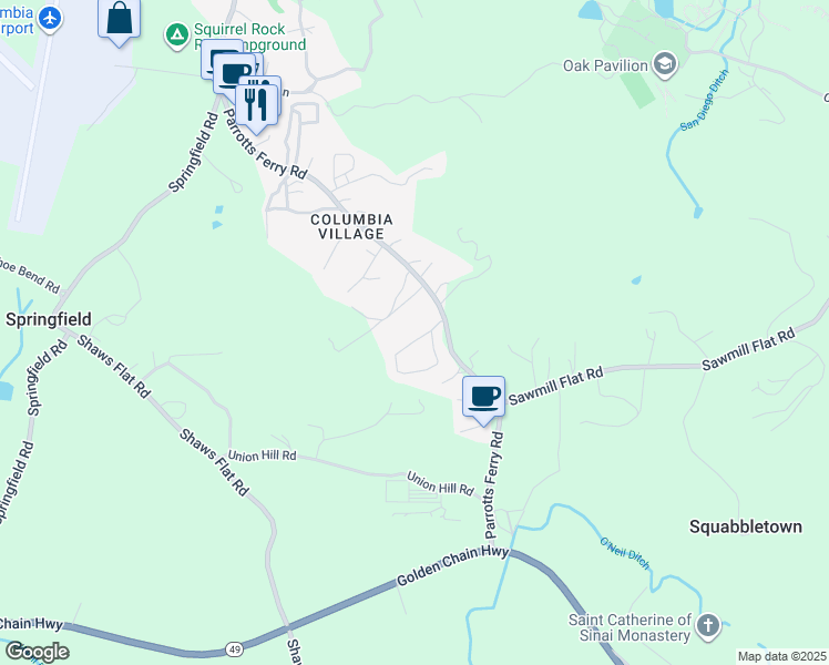 map of restaurants, bars, coffee shops, grocery stores, and more near 11436 Columbia Village Drive in Sonora