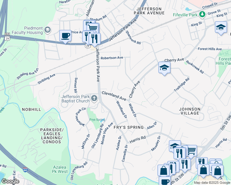map of restaurants, bars, coffee shops, grocery stores, and more near 109 Hammond Street in Charlottesville