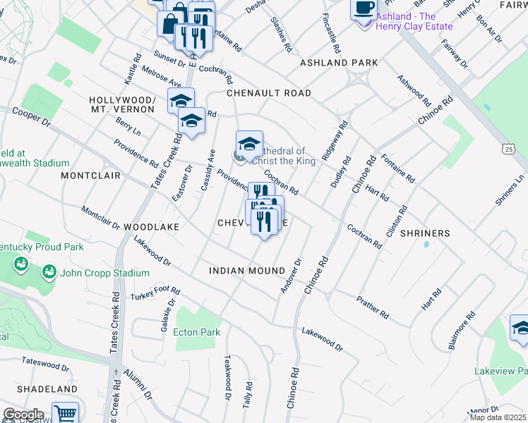 map of restaurants, bars, coffee shops, grocery stores, and more near 314 Romany Road in Lexington