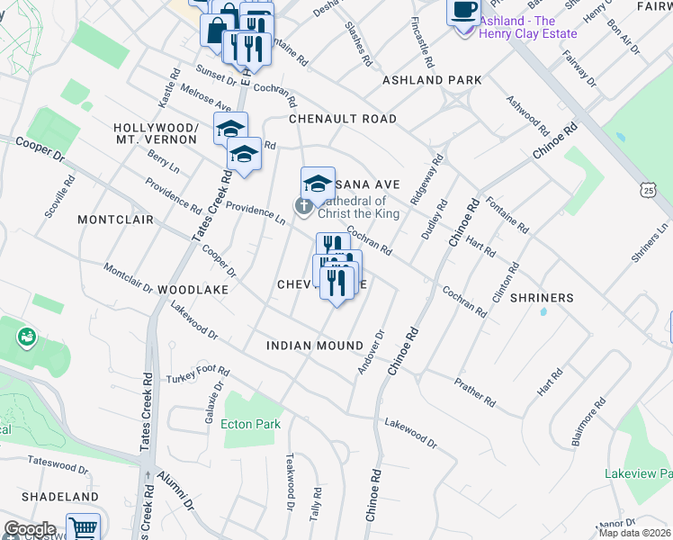 map of restaurants, bars, coffee shops, grocery stores, and more near 314 Romany Road in Lexington
