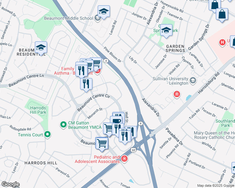 map of restaurants, bars, coffee shops, grocery stores, and more near 3159 Beaumont Centre Circle in Lexington