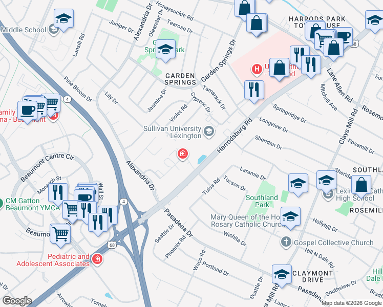 map of restaurants, bars, coffee shops, grocery stores, and more near 2365 Harrodsburg Road in Lexington