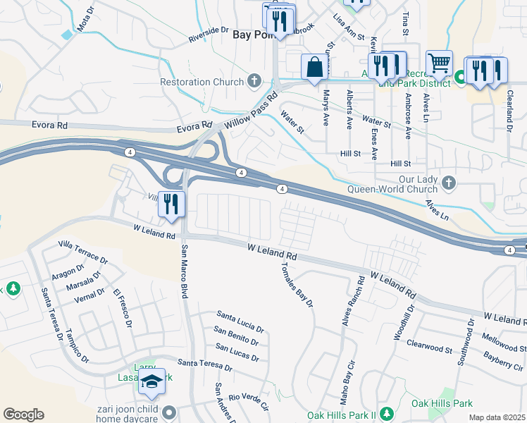 map of restaurants, bars, coffee shops, grocery stores, and more near 1660 Roma Drive in Pittsburg