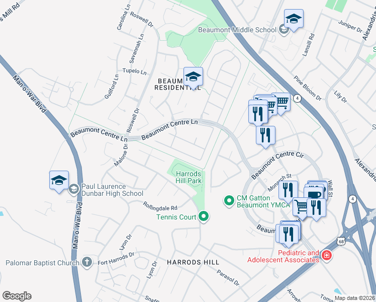 map of restaurants, bars, coffee shops, grocery stores, and more near 3165 Hemingway Lane in Lexington