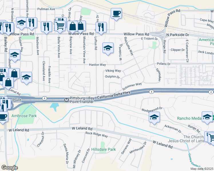 map of restaurants, bars, coffee shops, grocery stores, and more near 73 Galleon Way in Pittsburg