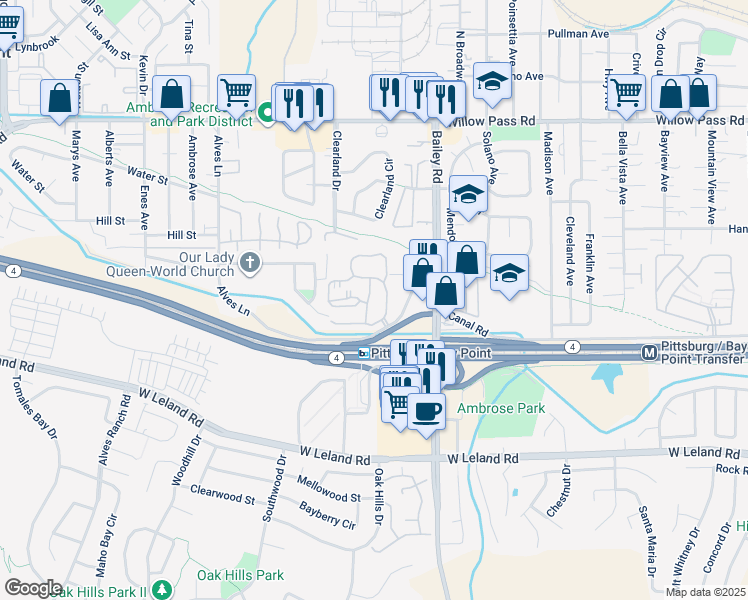 map of restaurants, bars, coffee shops, grocery stores, and more near 675 Chadwick Lane in Bay Point