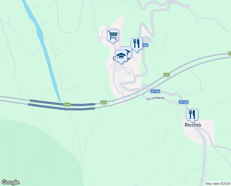 map of restaurants, bars, coffee shops, grocery stores, and more near 196 Via Umberto in Caronia