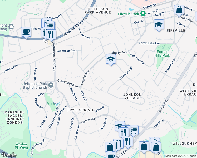 map of restaurants, bars, coffee shops, grocery stores, and more near 908 Rainier Road in Charlottesville