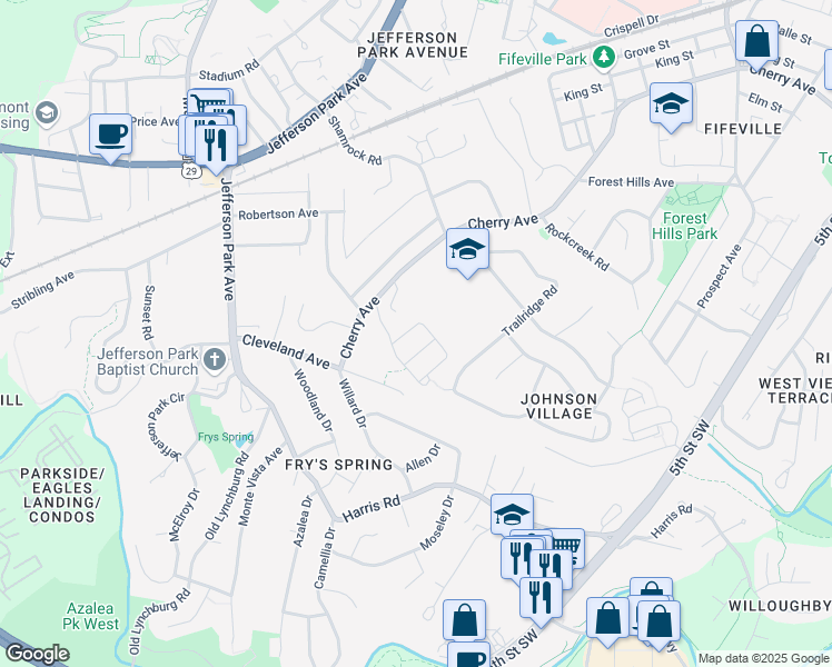 map of restaurants, bars, coffee shops, grocery stores, and more near 908 Rainier Road in Charlottesville