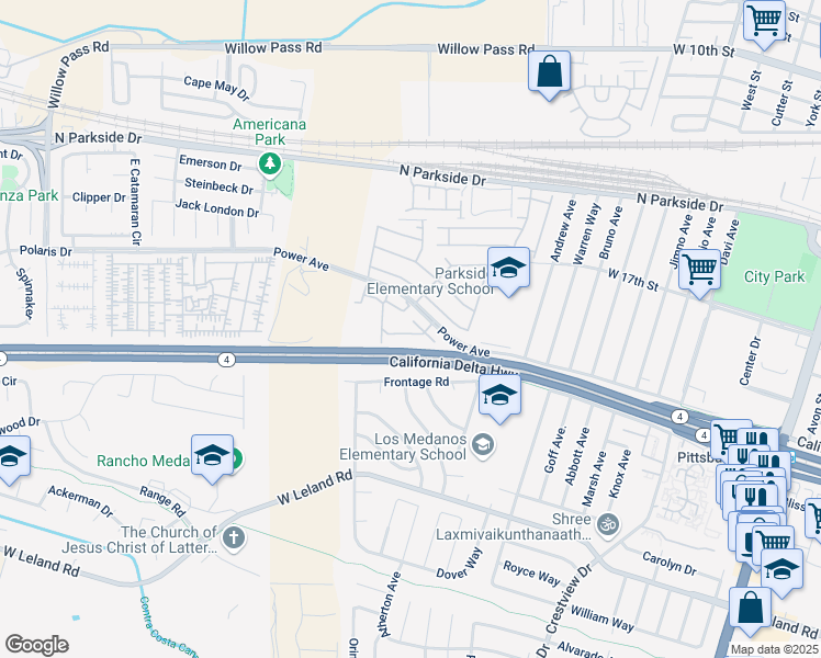 map of restaurants, bars, coffee shops, grocery stores, and more near 1012 Power Avenue in Pittsburg