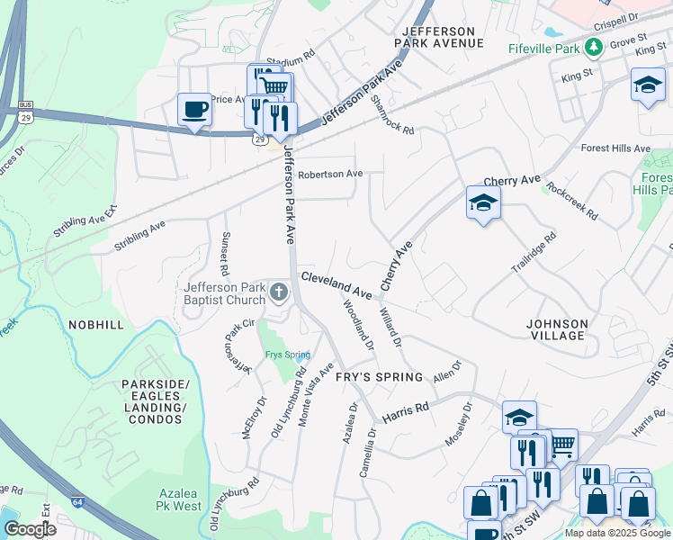 map of restaurants, bars, coffee shops, grocery stores, and more near 109 Hammond Street in Charlottesville