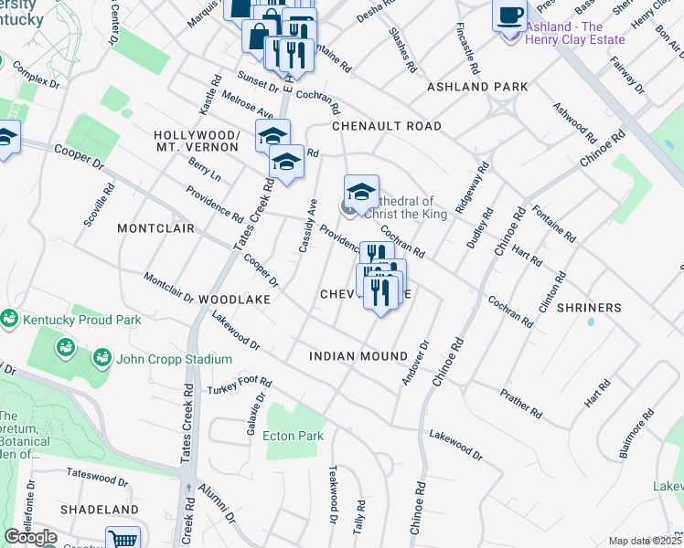 map of restaurants, bars, coffee shops, grocery stores, and more near in Lexington