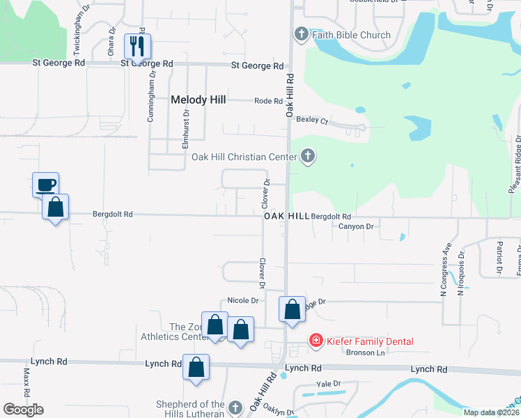 map of restaurants, bars, coffee shops, grocery stores, and more near 3101 Bergdolt Road in Evansville