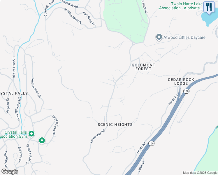 map of restaurants, bars, coffee shops, grocery stores, and more near 22000 Longeway Road in Sonora