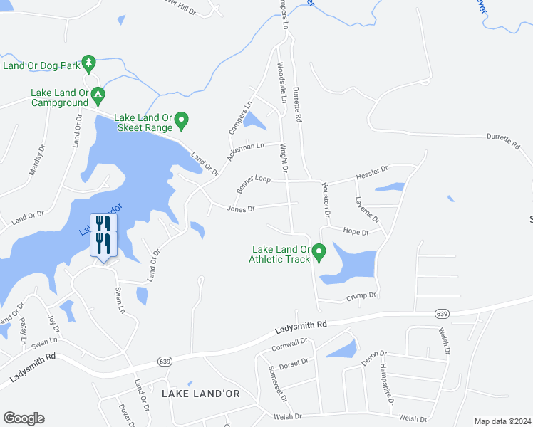 map of restaurants, bars, coffee shops, grocery stores, and more near 905 Jones Drive in Ruther Glen