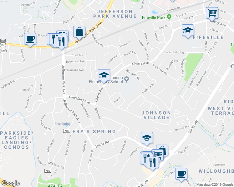 map of restaurants, bars, coffee shops, grocery stores, and more near 902 Rainier Road in Charlottesville