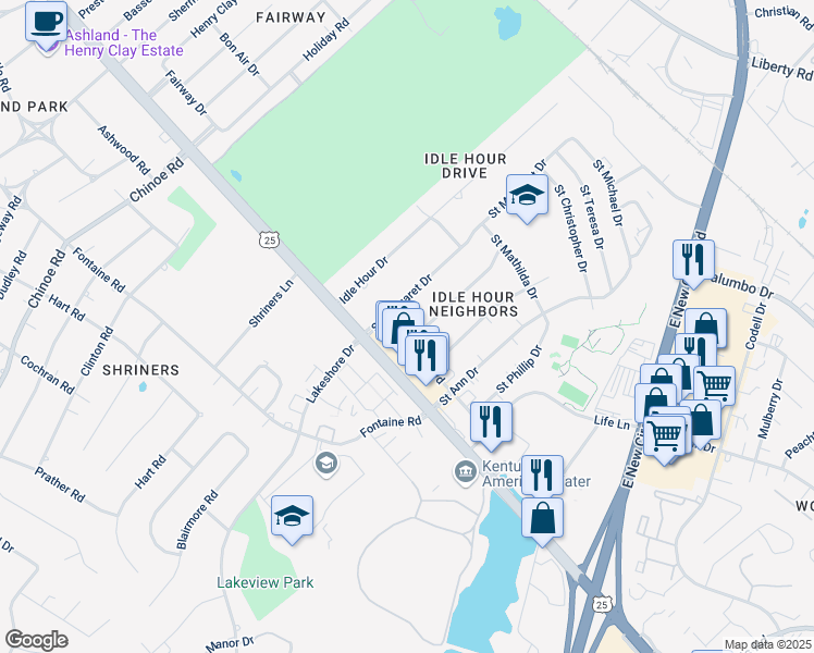 map of restaurants, bars, coffee shops, grocery stores, and more near 2041 Richmond Road in Lexington
