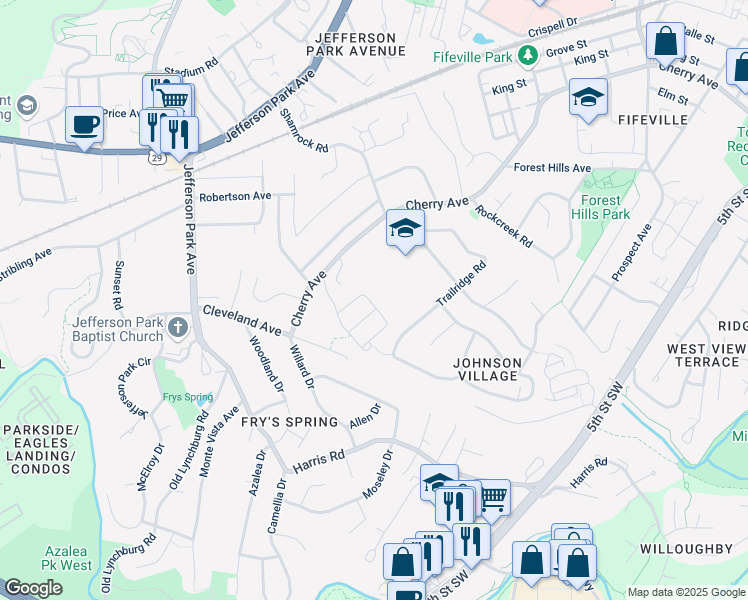 map of restaurants, bars, coffee shops, grocery stores, and more near 831 Rainier Road in Charlottesville