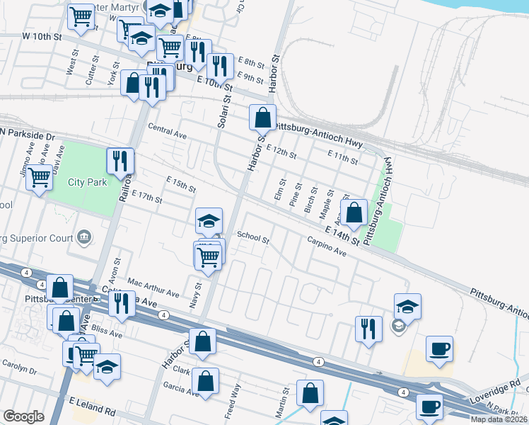 map of restaurants, bars, coffee shops, grocery stores, and more near 540 Carpino Avenue in Pittsburg