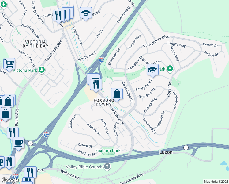 map of restaurants, bars, coffee shops, grocery stores, and more near 950 Coral Ridge Circle in Rodeo