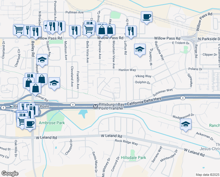 map of restaurants, bars, coffee shops, grocery stores, and more near 530 Michele Court in Bay Point