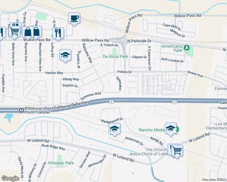 map of restaurants, bars, coffee shops, grocery stores, and more near 148 Spinnaker in Pittsburg