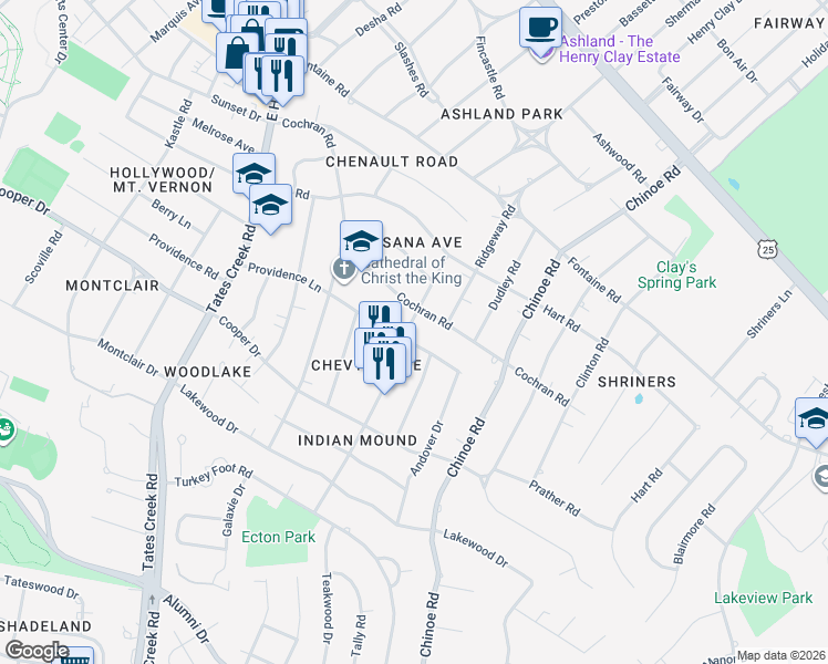 map of restaurants, bars, coffee shops, grocery stores, and more near 300 Garden Road in Lexington