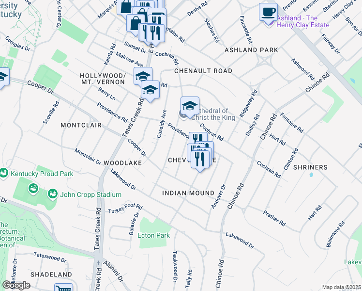 map of restaurants, bars, coffee shops, grocery stores, and more near in Lexington