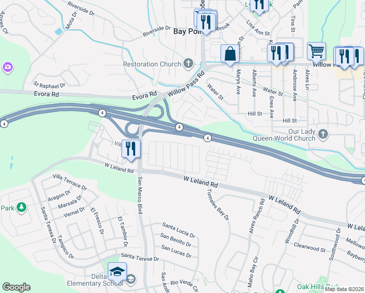 map of restaurants, bars, coffee shops, grocery stores, and more near 2273 Toscana Drive in Pittsburg