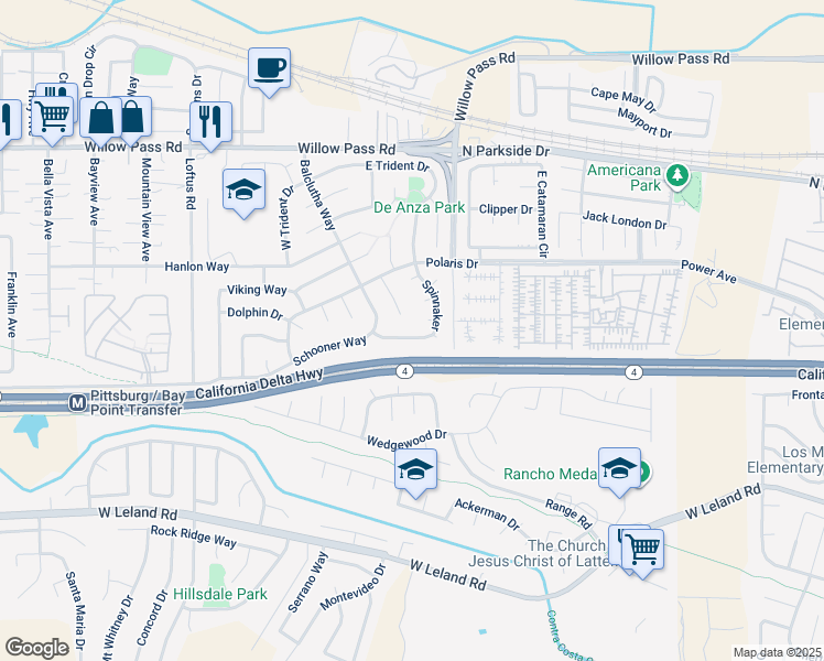 map of restaurants, bars, coffee shops, grocery stores, and more near 148 Spinnaker in Pittsburg