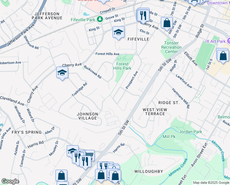 map of restaurants, bars, coffee shops, grocery stores, and more near 817 Orangedale Avenue in Charlottesville