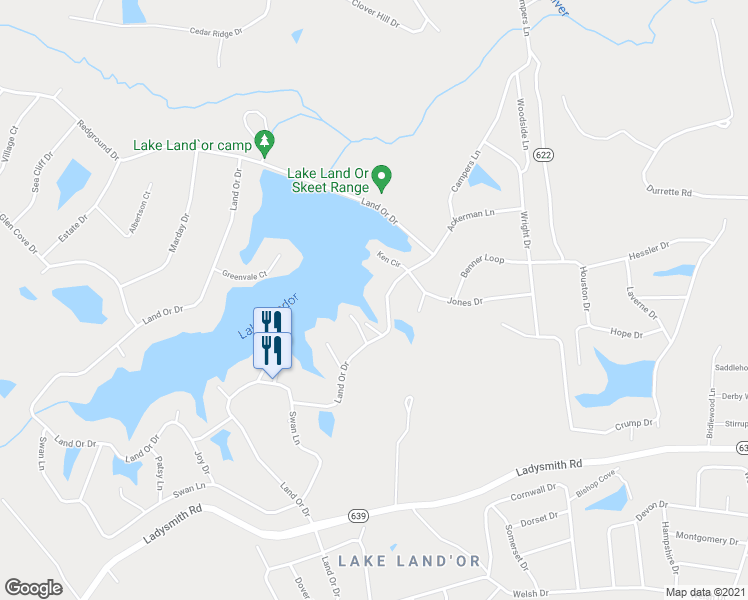 map of restaurants, bars, coffee shops, grocery stores, and more near 343 Land Or Drive in Ruther Glen