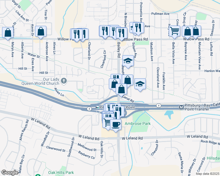 map of restaurants, bars, coffee shops, grocery stores, and more near 210 Amerson Avenue in Bay Point