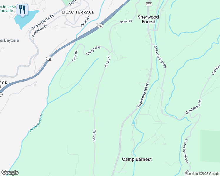 map of restaurants, bars, coffee shops, grocery stores, and more near 22049 Knox Road in Twain Harte