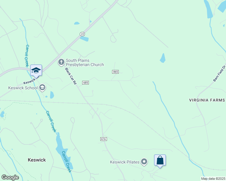 map of restaurants, bars, coffee shops, grocery stores, and more near 4335 Bunker Hill Road in Keswick